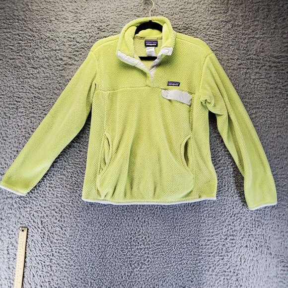 Patagonia Sweater Womens Large Chartreuse Green Textured Snap Retool Pullover - Picture 1 of 7